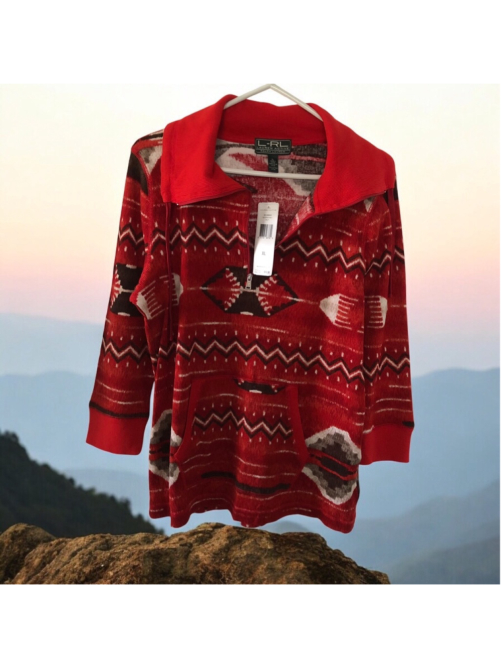 Sz XL L-RL Active Lauren Ralph Lauren Aztec 1/4 Zip Thermal Tribal Pullover NWT